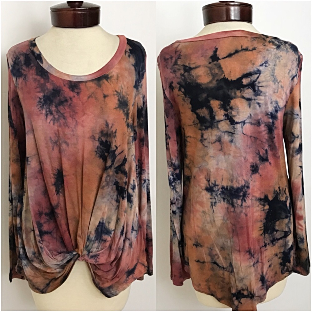 Gorgeous Tie Dye Knot Front Tunic Top ML - Picture 4 of 5